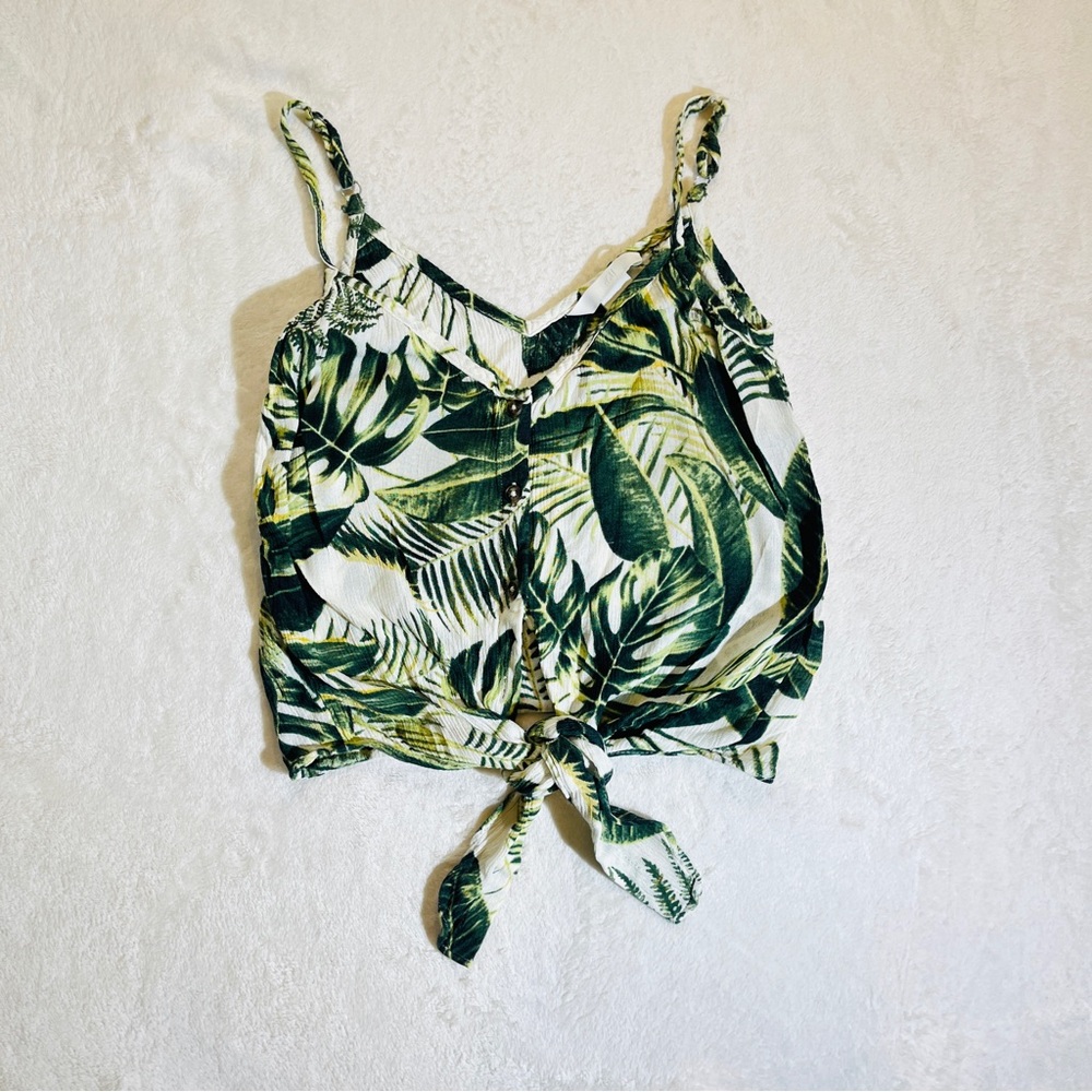 Tropical Green Leaf Print Women's Top